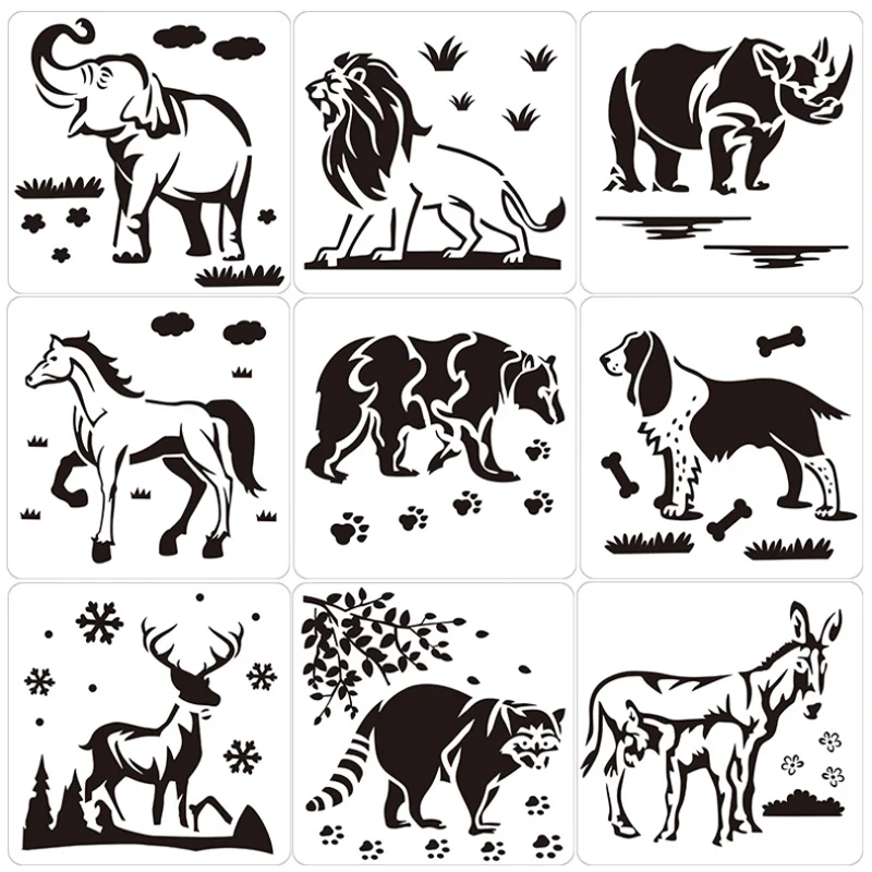

Lion Elephant Animal Themed DIY Layering Stencils Wall Painting Scrapbooking Coloring Embossing Furniture Decorative Template
