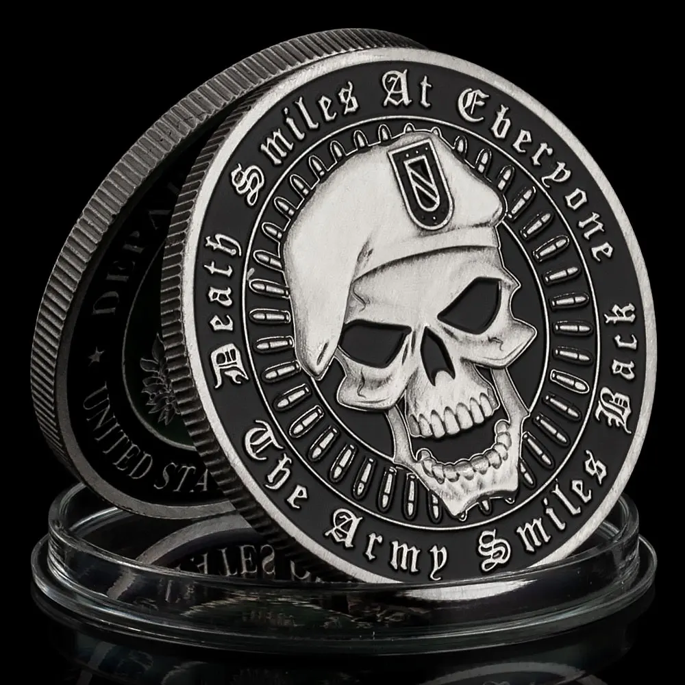 실버 해골 패턴 미군 주화, 해군 해안 경비대, 소장 선물, 도금 기념 주화 