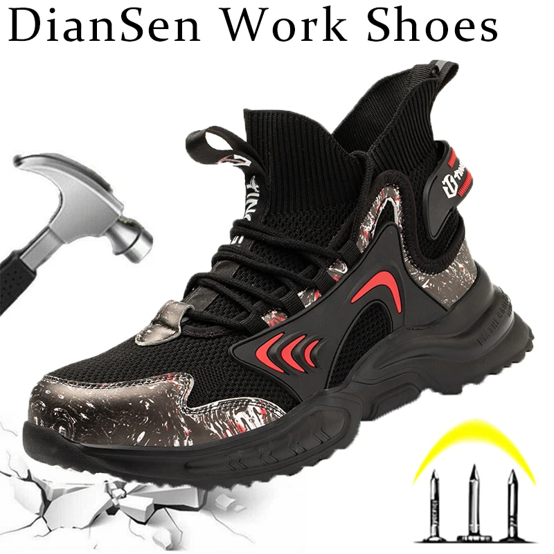 

DianSen 2023 New Skid Proof Safety Boots Shoes Men Puncture Proof Anti-smashing Work Indestructible Steel Toe Mesh Batos