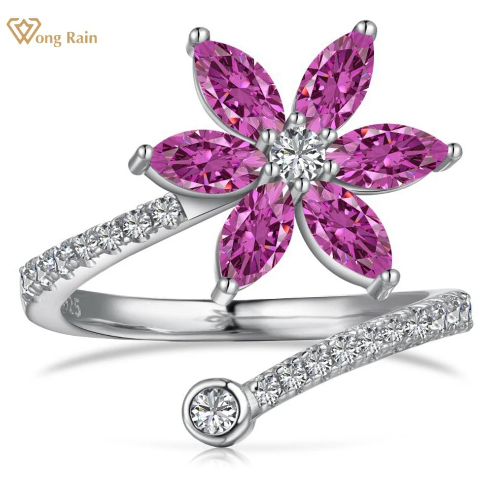 

Wong Rain 100% 925 Sterling Silver Sparkling Flower Lab Sapphire Gemstone Wedding Party Ring For Women Fine Jewelry Wholesale