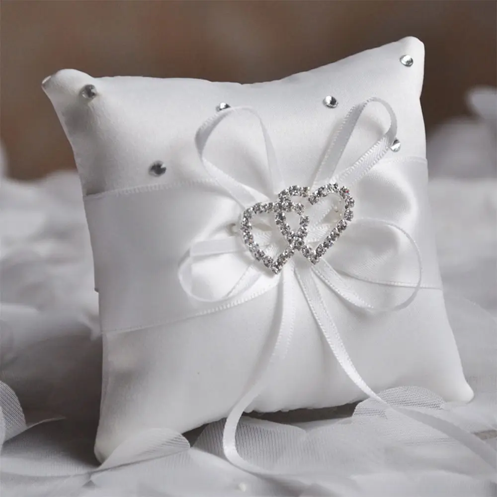 White Silk Jute Wedding Ring Bearer Pillow 15cm 20cm