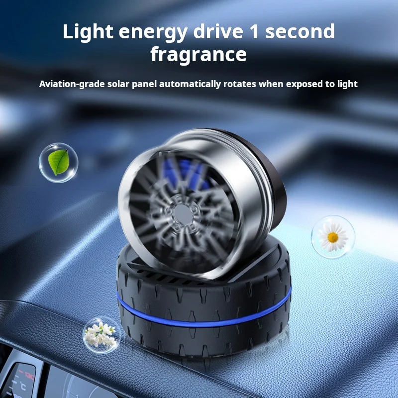 Racing Wheel Hub Solar-Powered Car Interior Aroma Decor Wood Wafer Diff Without Essential Oils Solar Energy Decoration