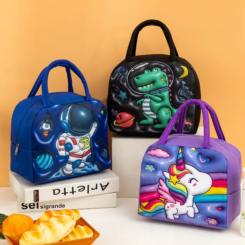 Cute 3D Cartoon Animal Pattern Lunch Bag for Children Portable Insulated Waterproof Large Capacity Picnic Bento Box