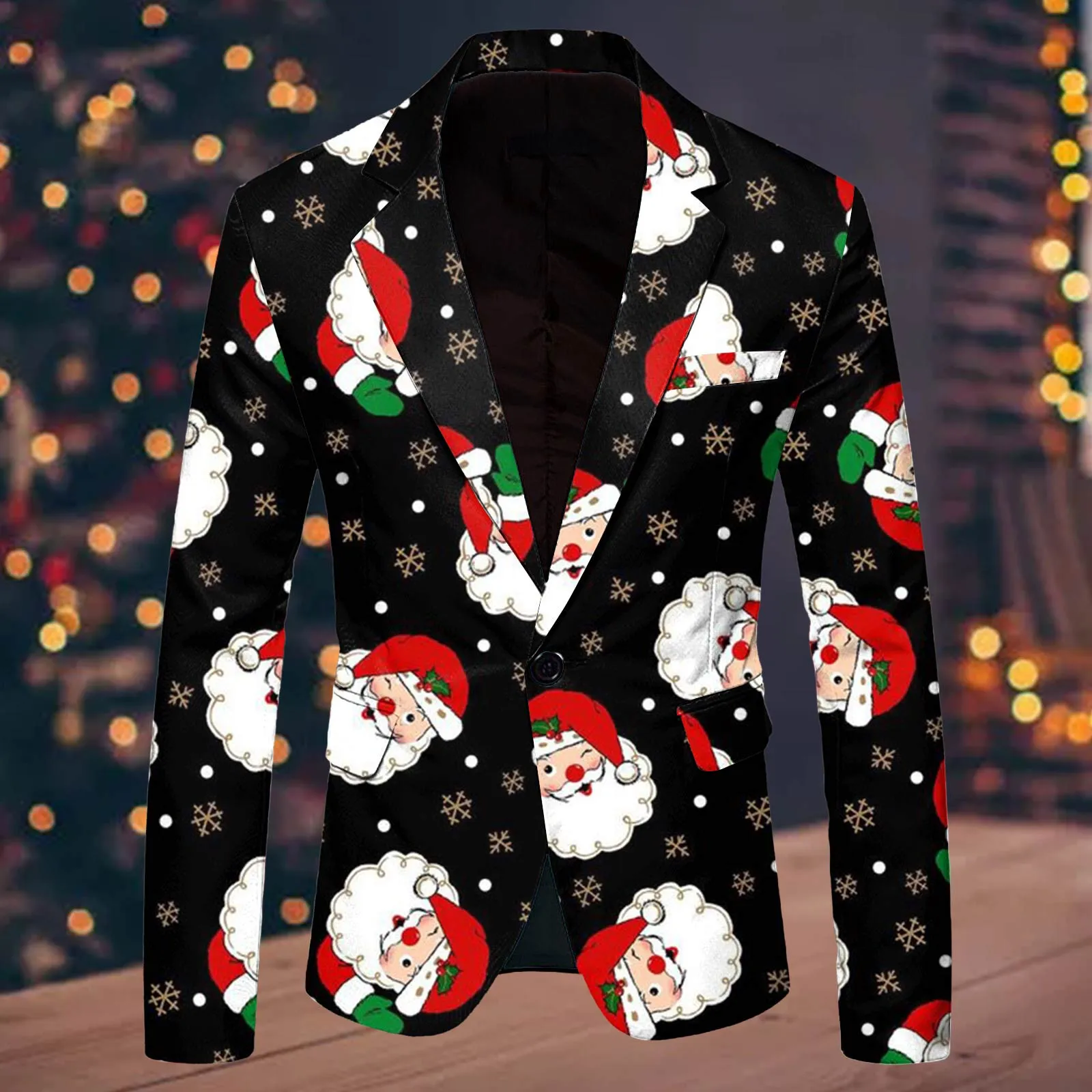 All Print Men Christmas Blazers Fashion Single Breasted Slim Fit Suit Coat Leisure Merry Christmas Party Long Sleeve Jacket 3