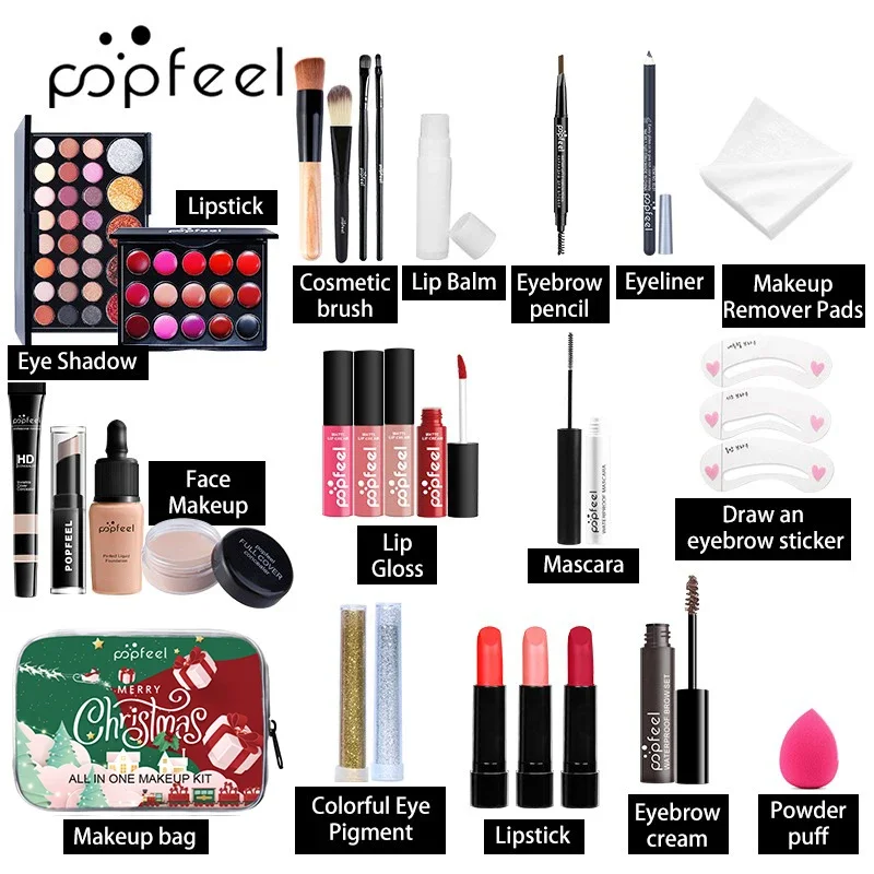 Christmas Cosmetic Sets Makeup Gift Set Makeup Bundle Includes Foundation Eyeshadow Palette Lipstick Eyeliner Mascara for Ladies 3