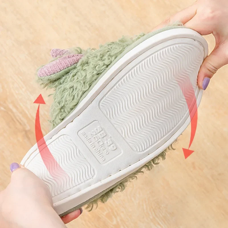 New Fashion Winter Cotton Home Slippers for Women Plush Warm Cozy Furry Shoes Couple Indoor Footwear Cute Fluffy Slippers