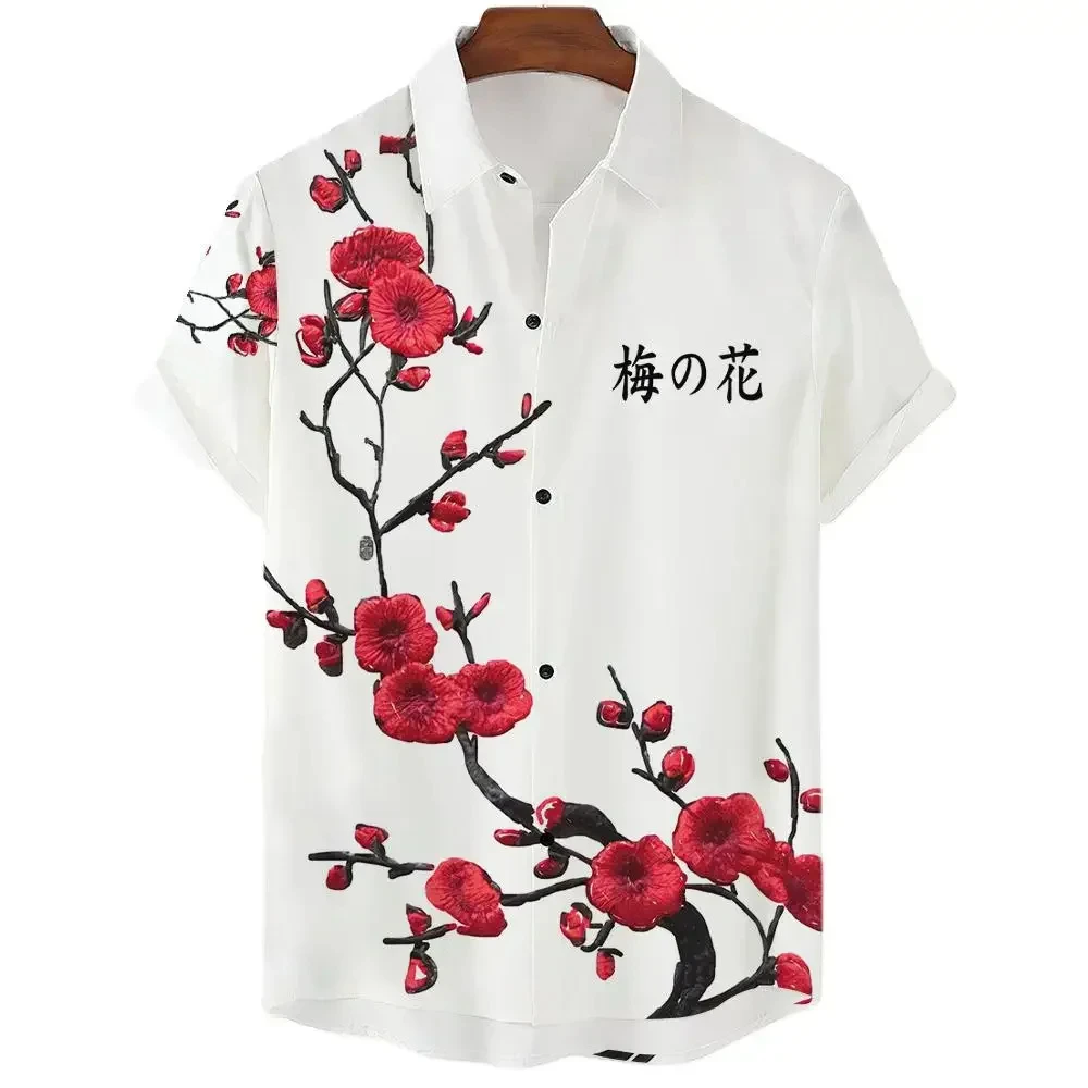 Japanese Aesthetic Cherry Blossom 3D Printed Men Shirt Man/Women Casual Fashion Short Sleeves Shirts Oversized Unisex Clothing 5