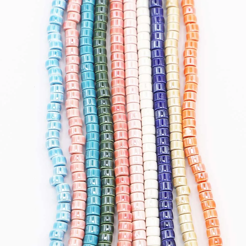 New Drum Cylinder Ceramic Beads Simply Colored Round Flat Spacer Beads for Jewelry Making DIY Handmade Accessories 200pcs 6x4mm