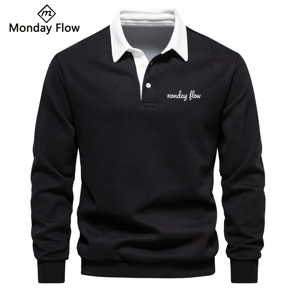 

Mondayflow Winter Long Sleeve Men's Golf T-shirt Polo Shirt Casual Polo Golf Hoodies Classic Solid Polo Neck Men's Golf Top