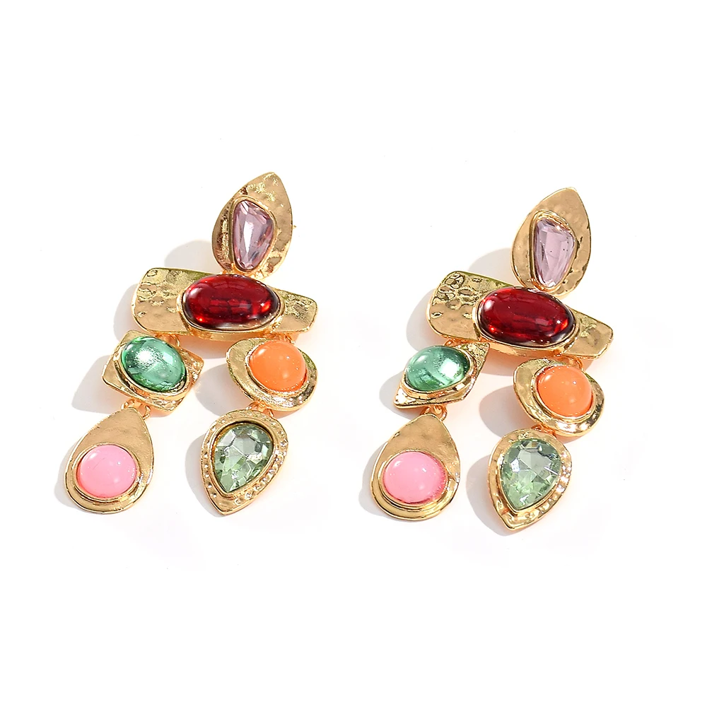 Dangle Earrings Drop Earrings Crystal Earrings Long Earrings New Metal Colorful Stone Earrings High-quality Crystal Dangle Long Drop Earring Jewelry Accessories for Women