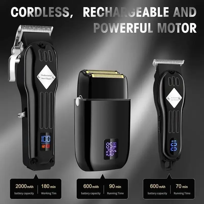 3 in 1 Electric Shaver Kit with Digital Displays, 1 Set Cordless Multi-use Hair Clipper Set with Accessories, Beard Trimmer