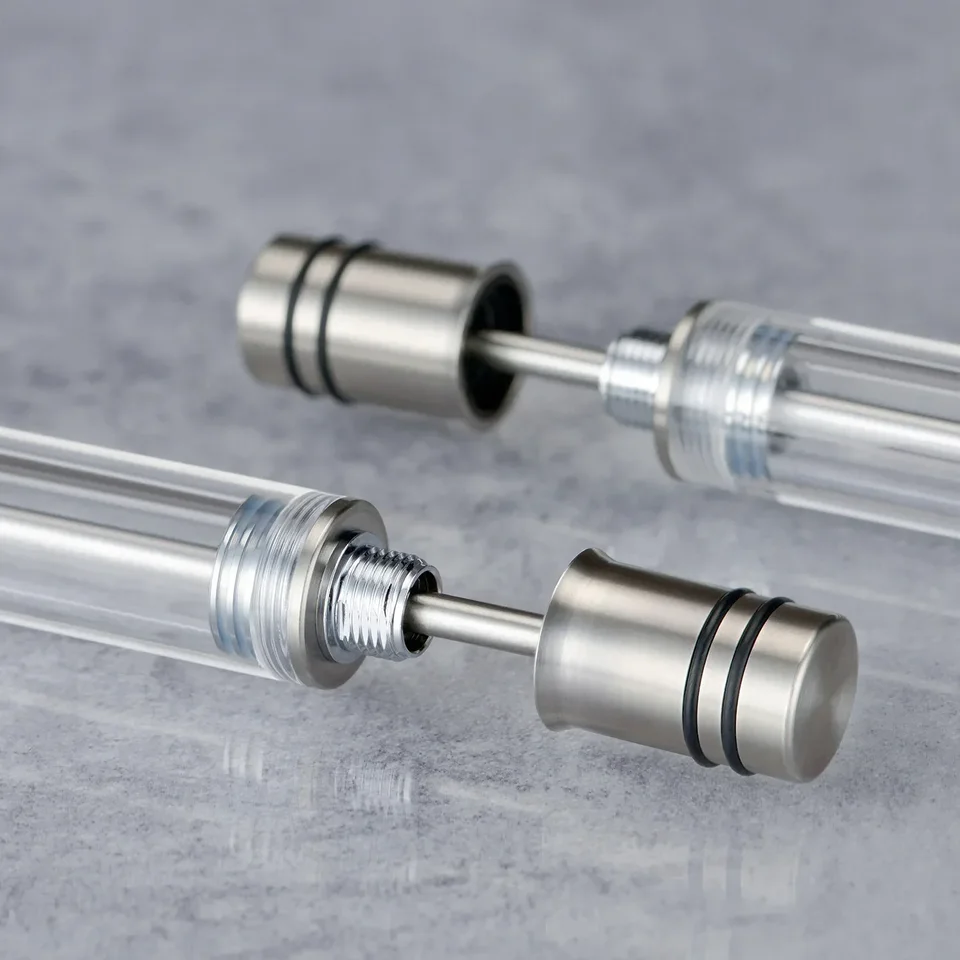 Caneta-tinteiro V200 Titanium com sistema de enchimento a vácuo, ponta Asvine / BOCK EF/F/B e corpo em acrílico transparente para escrita suave._voghion.com