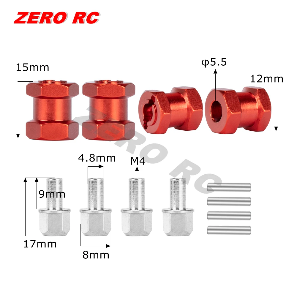 Alomejor 4 Pezzi Estensione Ruota RC 17mm Adattatore Esagonale 23mm per Modelli Auto Camion Scala 1/8 Accessori Nero Cacciavite Esagonale