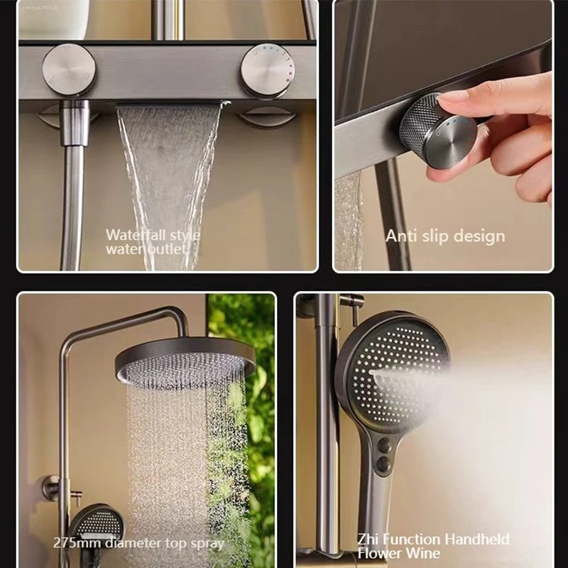 Grey Shower System Set Bathroom Rainfall Wall Mount Mixer Shower Faucet Full Set Modern Bathtub Shower Apartment Hotel 3