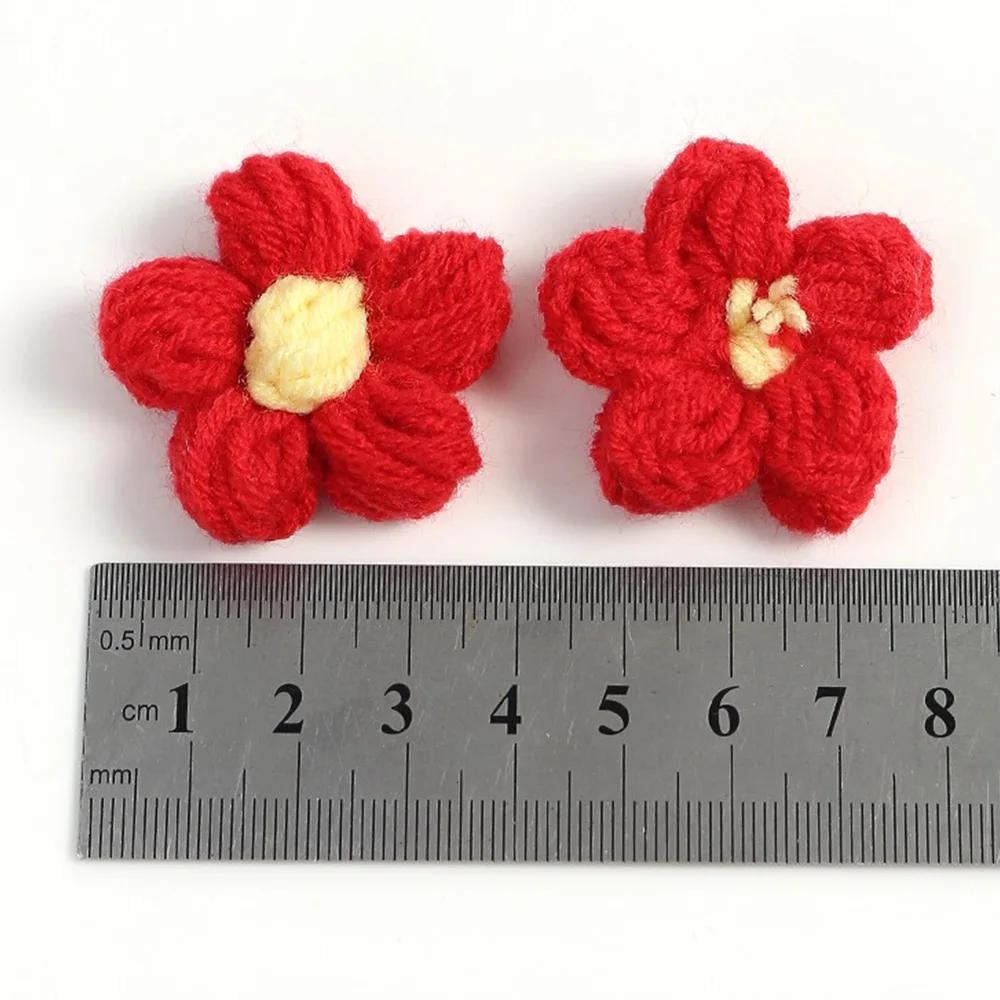 20Pcs Knitted Flower Applique Sew On Patches Floral Petals Decor For DIY Sewing Clothing Craft Hair Clip Handmade Accessories