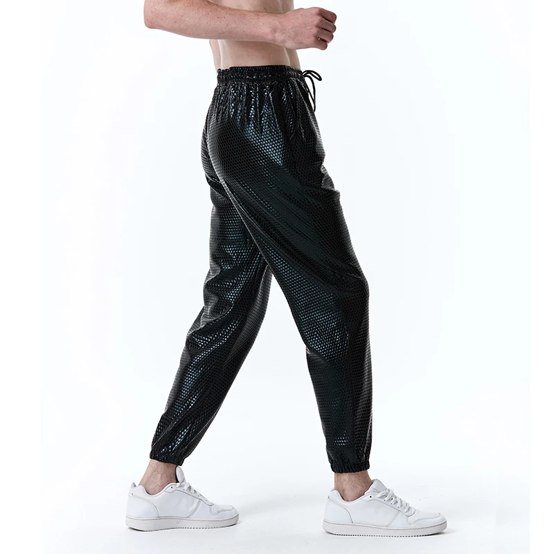 Description Picture 5 of itemIdopy Men`s Party Metallic Shiny Night Club Stage Performance Drawstring Pants Halloween Disco Party Trousers