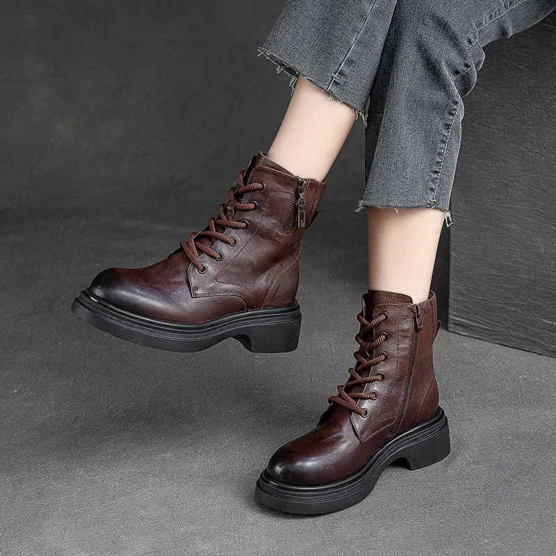 

Krasovki 5cm Natural Genuine Leather Spring Women Autumn British Winter Plush PUNK Fashion ZIP Ankle Boots Platform Wedge Shoes
