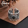 Ethnic Vintage 925 Sterling Silver Obsidian Thai Silver Pattern Open Rings For Women Men Sterling-Silver-Jewelry TYB024 1