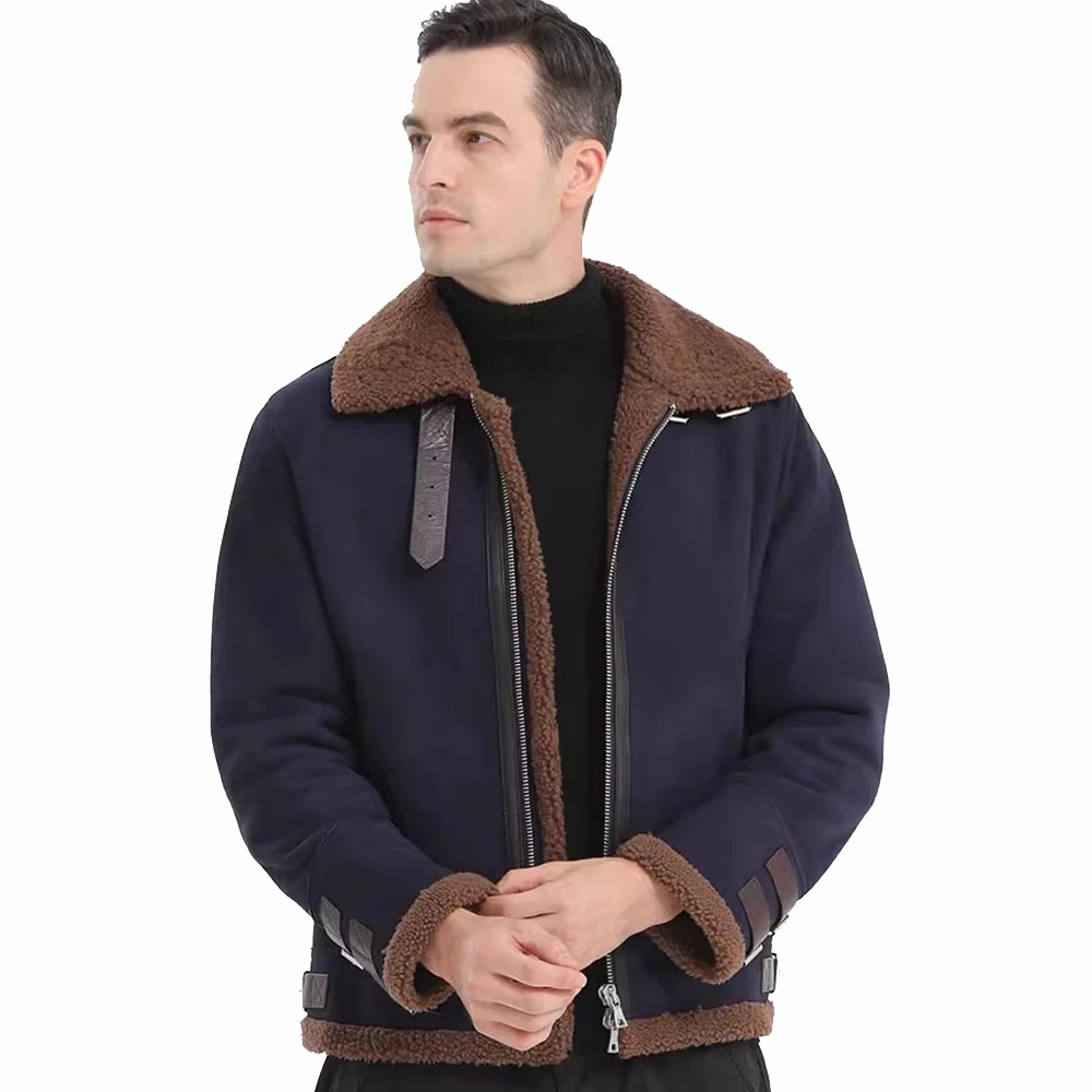 

LUHAYESA мужская новая желтая темно-синяя овчина мех овчина короткая тонкая B2 Летающая куртка из натурального меха