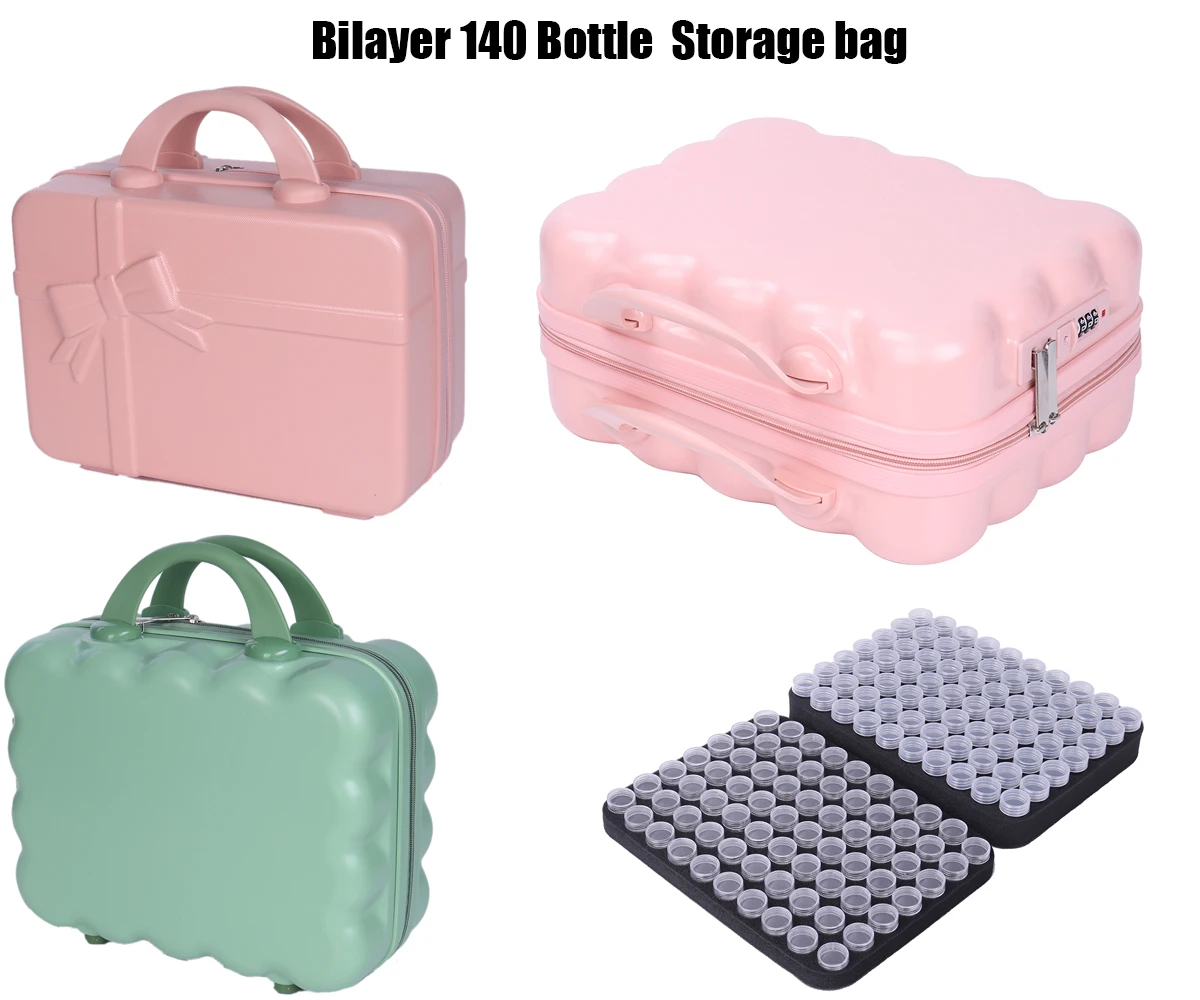 2 layer 140 Round Bottles Green Storage Box 5D Diamond Painting Accessories Tools Container Bag Carry Case Embroidery Mosaic