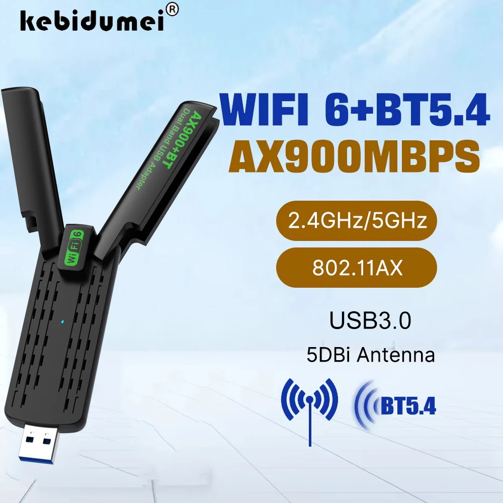 WiFi 6 AX900 블루투스 5.4 WiFi USB 어댑터 무선 네트워크 카드 2.4G 및 5GHz Wi-Fi 수신기 USB (PC/노트북 Win10/11 드라이버 포함) ,WiFi 6 AX900 Blue