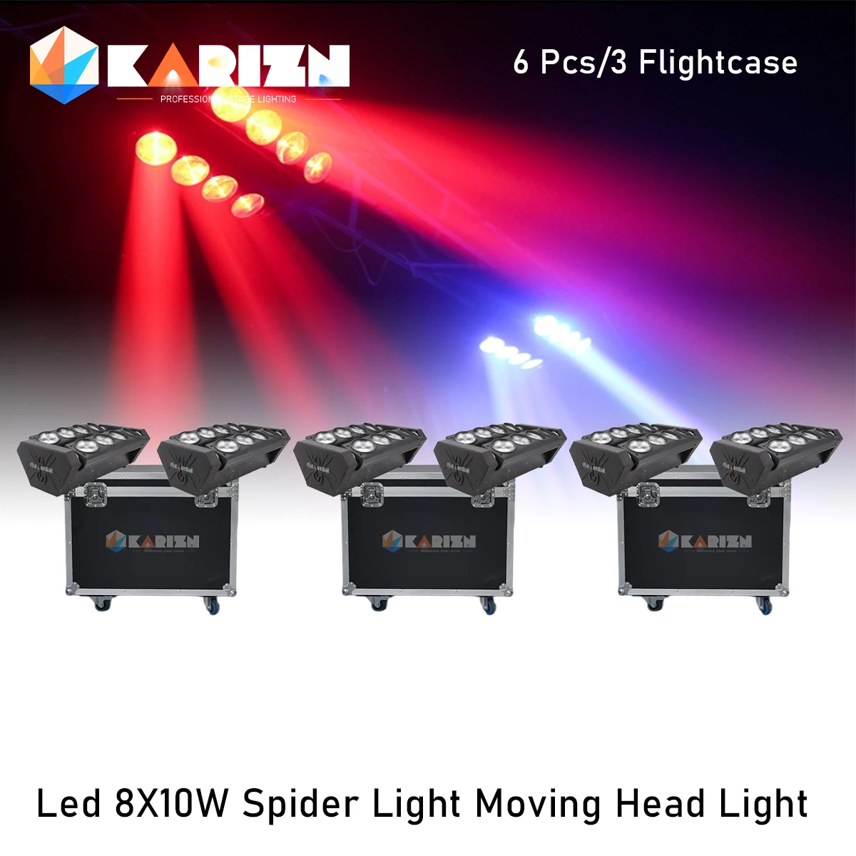 

0 Tax 3 Flight Cases 6 8x10W Led Spider Light Sound Mode LED Moving Head Lights led Beam Stage Dj RGBW DMX512 disco lighting