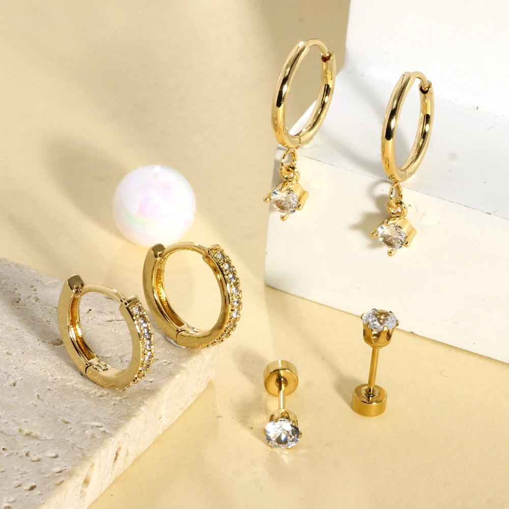 Ohrringe mit flacher Rückseite für Damen, hypoallergene Ohrstecker aus Stahl für empfindliche Ohren, Edelstahl-Ohrringset mit flacher Rückseite – Detail 6