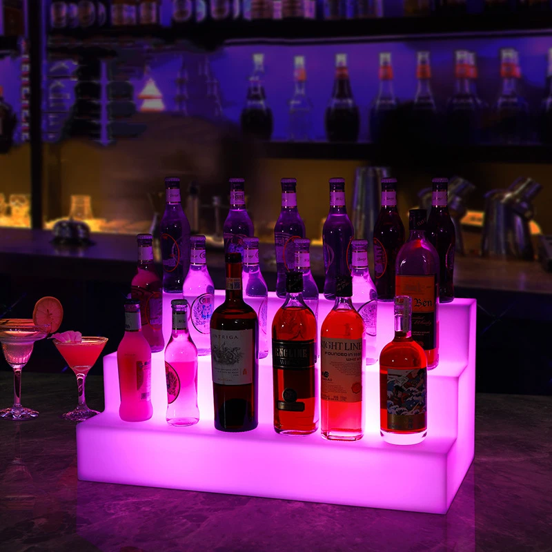 Rechargeable LED Colorful 3 Tiers Bar Wine Bottle Holder Shelf 4 Flash Mode Creative Wine Rack