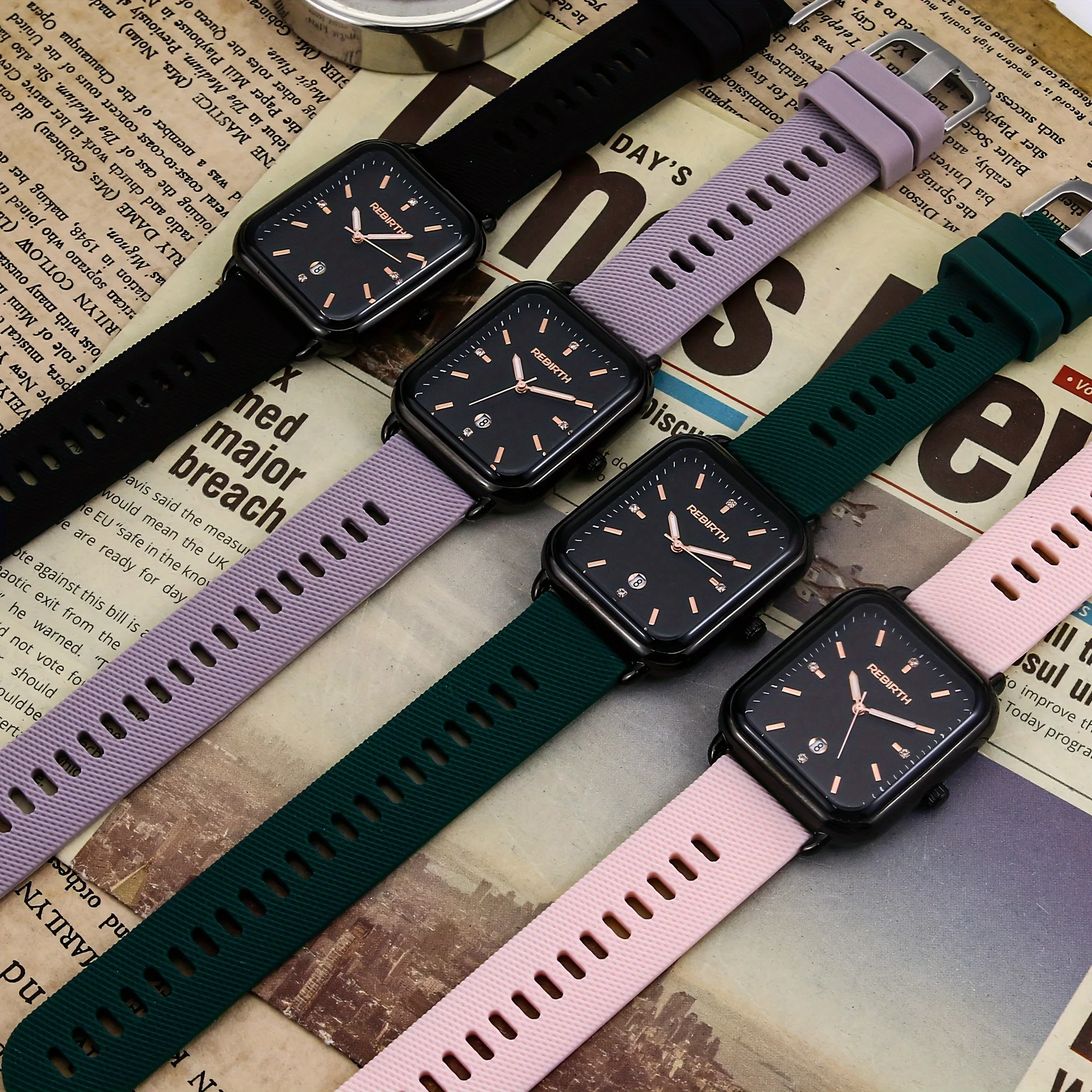 Silicone waterproof calendar square women's and men's watch night light needle new unisex waterproof fashionable high-end watch
