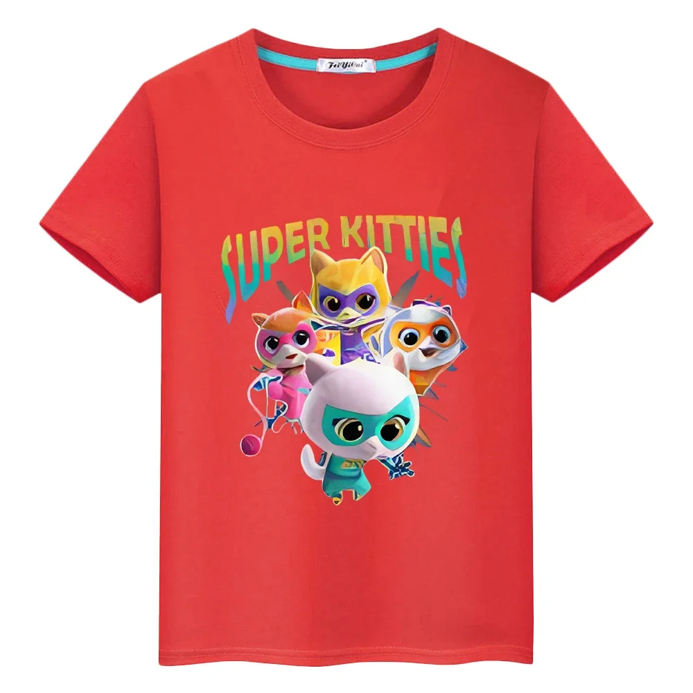 Super Kitties Summer Print T-shirt pride tshirt y2k one piece boys Anime Tees 100% Cotton Short Cartoon Tops kids clothes girls 5
