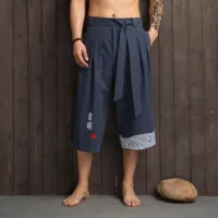Pantalon traditionnel Kimono japonais pour hommes, vêtements asiatiques, pantalon de bain décontracté, ample, Style japonais, Yukata, pantalon court en lin 2