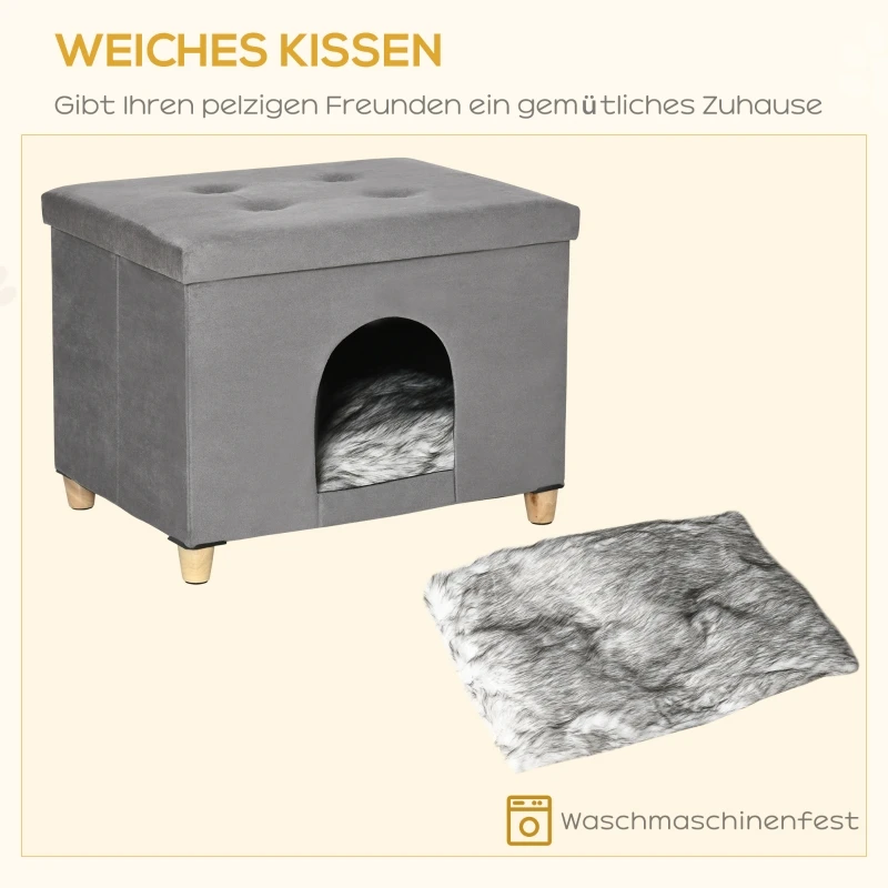 2-in-1 Katzenhöhle und Fußhocker mit Kissen, Holzbeinen, Katzenhaus, Katzenkorb, Weich Gepolsterter Ottoman, Elegantes Design, Abnehmbar – Detail 7