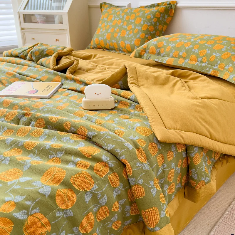 Summer Quilt Summer Quilt Set Bed Comforter 100% Cotton Double-sided Cool Feeling Queen Ice Silk Blanket