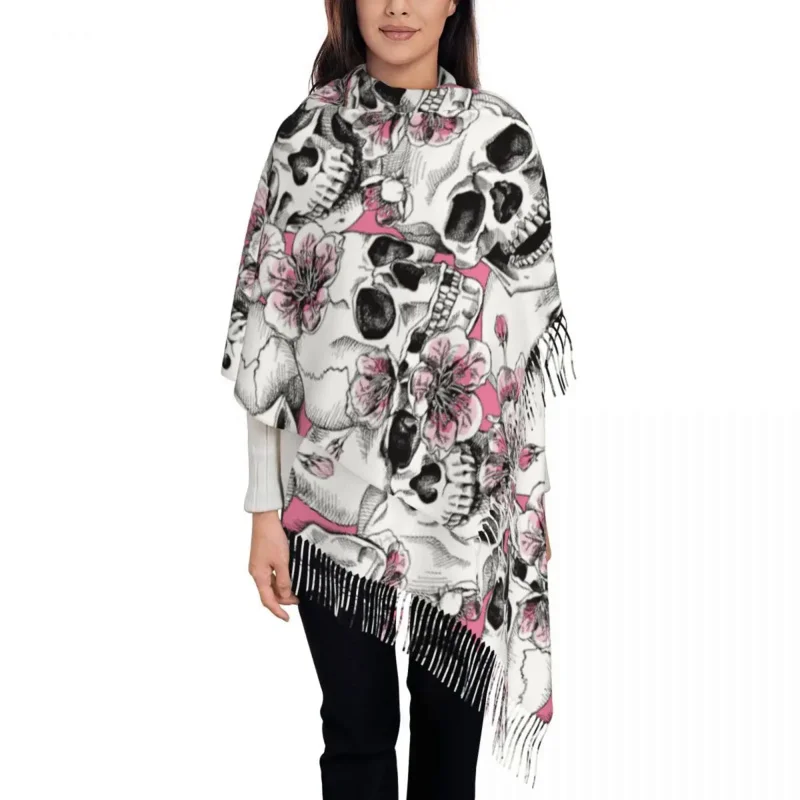 

Floral Skull For Womens Winter Fall Cashmere Shawls And Wrap Pink Cherry Long Shawl Scarf Daily Wear