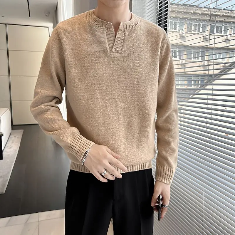 

Autumn Winter Fashion Harajuku Knitwear Sweaters Men Casual All Match Undershirt Solid Long Sleeve Knitting Tops Solid Pullover