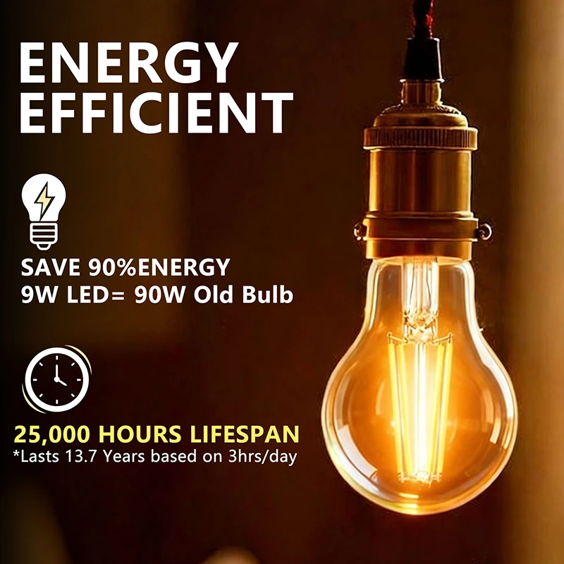 레트로 에디슨 전구 E27 AC 110V 9W 빈티지 유리 램프 A60 LED 필라멘트 조명 앤틱 전구 홈데코