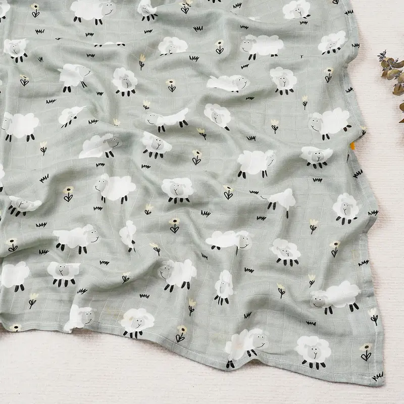 Elinfant Cute Soft Print Baby Towel Wrap 120x110cm Bamboo Cotton Baby Muslin Swaddle Blanket - Image 14