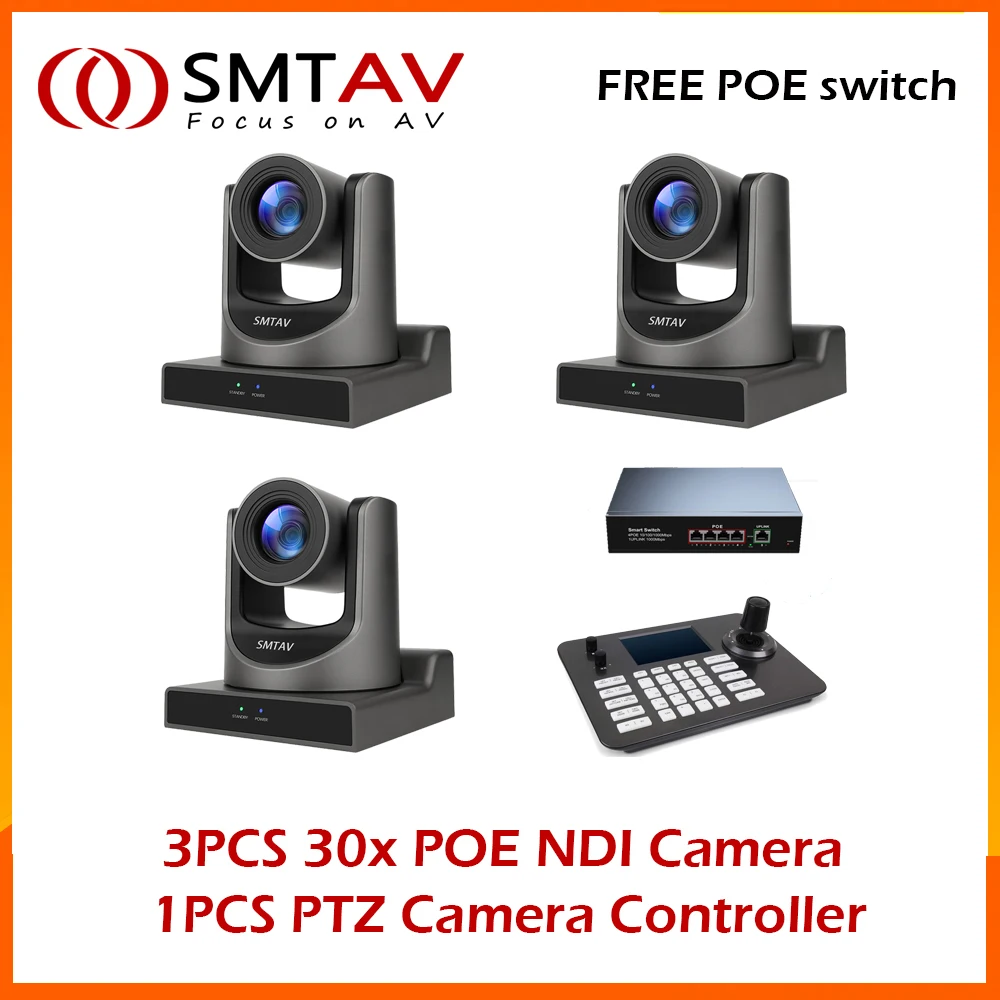 Smtavv Church Broadcasting 3Pcs Smtavv 30X Poe Ndi Ptz Camera E 1 Pz Ptz Camera Controller Supporto Onvif