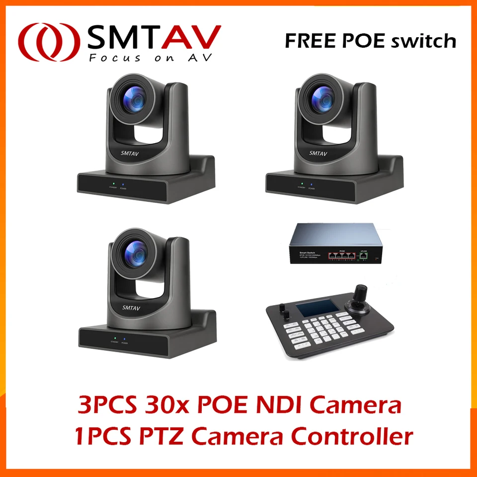 SMTAV Church Broadcasting 3PCS SMTAV 30x POE NDI PTZ Camera and