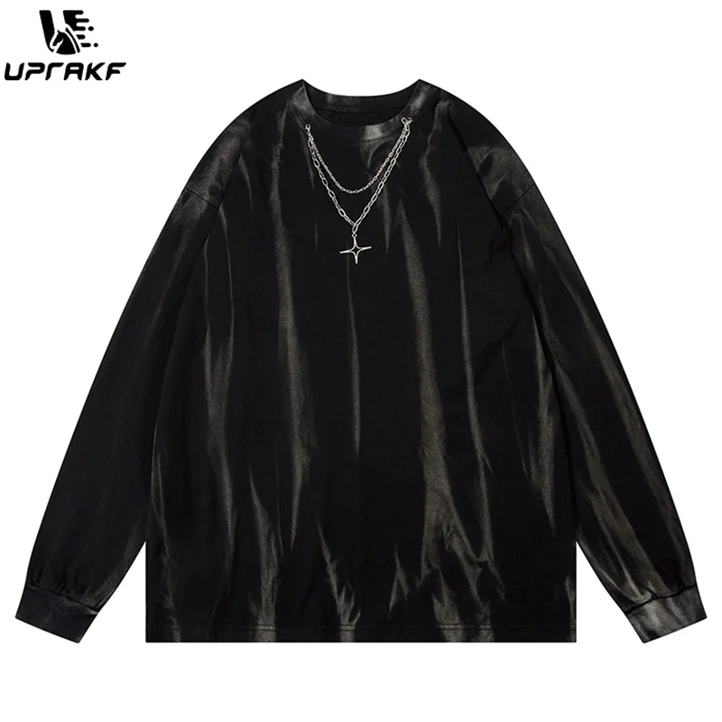 UPRAKF Pure Color Hoodie Streetwear Pullovers Long Sleeve Autumn Hip Hop Fashion Casual High Quality Chain