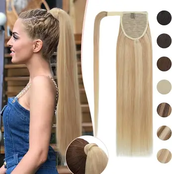100% Human Hair Ponytail Real Natural Hair Extensions Remy Hair Horsetail Clip On Ponytail Extensions Blonde Brown Black