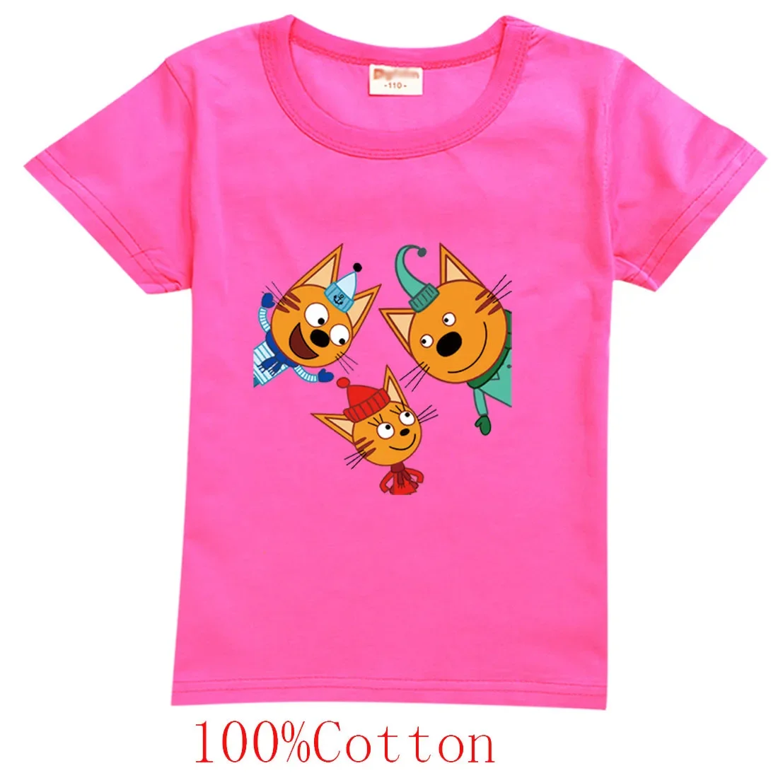 

2024 Summer Kid-e-cats T Shirt Kids Russian Three Kittens Tshirt Baby Girls Short Sleeve Cotton T-shirt Children Cartoon Clothes