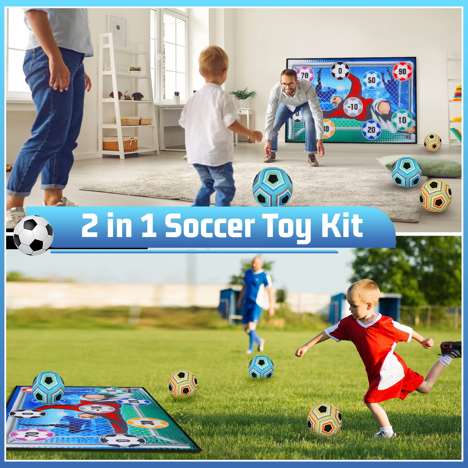 VATOS Football Ball Game Set for Kids Indoor Outdoor Soccer Train Sport Game Foldable Toys for 3 4 5 6 7 8 Years Old Boys Girls 6