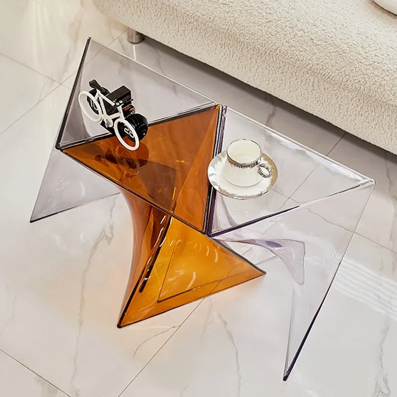 Tavolo moderno in acrilico trasparente Tavolo dal design geometrico creativo Tavolo da soggiorno Tavolino da divano Comodino minimalista - immagine 4