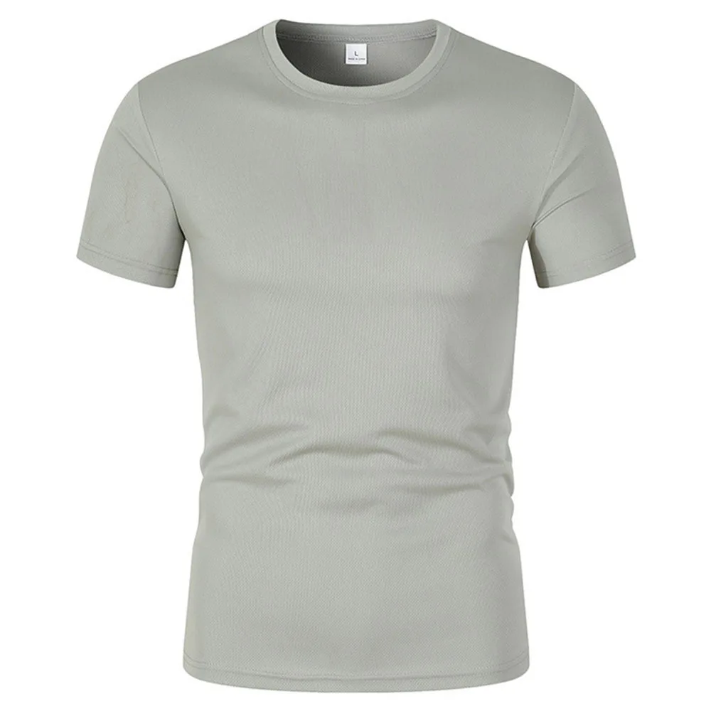 Hot Selling High-end Mesh Ice silk Short-sleeved T-shirt Men Round neck Summer solid Color New nylon slip T-shirt