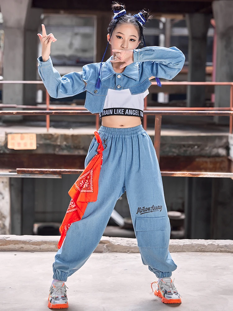 New Girls Hip Hop Clothes Denim Tops Pants Jazz Dance Costume Kids Street  Dance Suit Hiphop Performance Outfit Rave Wear BL9444 - AliExpress