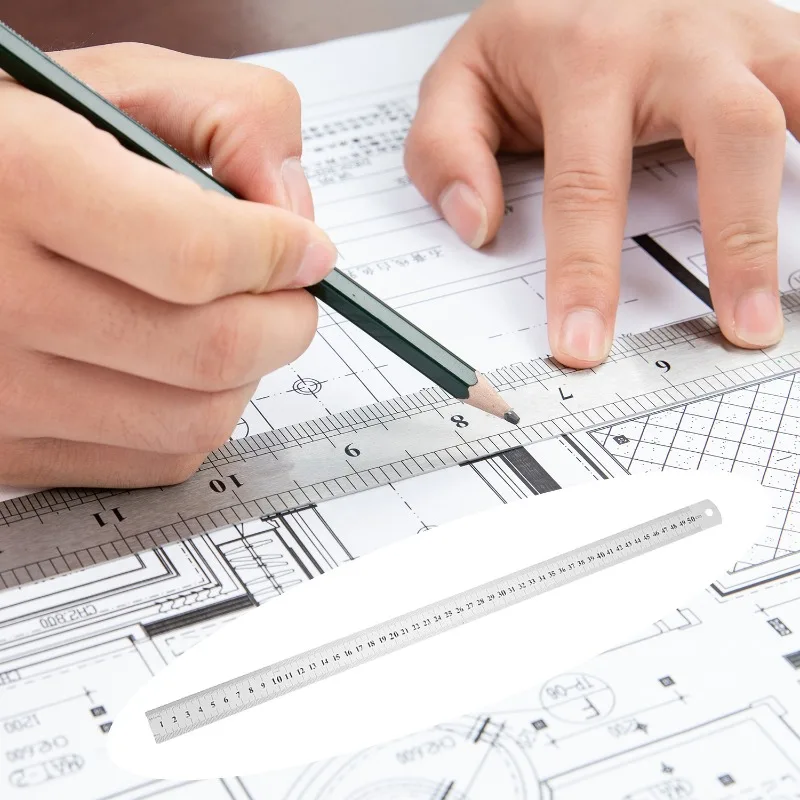 1/2/4PCS 스테인레스 스틸 직선 자 양면 금속 스케일 측정 도구 홈 오피스 DIY 용품 15cm/20cm/30cm/50cm