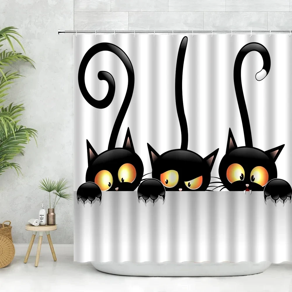 

Забавная непослушная черная занавеска для душа в виде кошки с когтями на стену тканевая декоративная занавеска в ванную комнату крючки белого и черного цвета