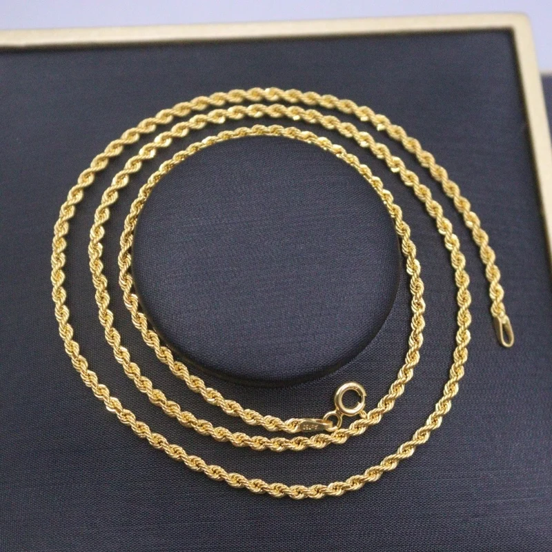 

Real Pure 18K Yellow Gold Chain Women Lucky 2mm Twist Rope Necklace 50cm/3.1g