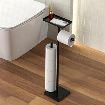변기 종이 거치대 스탠드, 무료 스탠딩 변기 티슈 거치대, 상단 선반 보관, 욕실 티슈 거치대, 1 개 상품 이미지